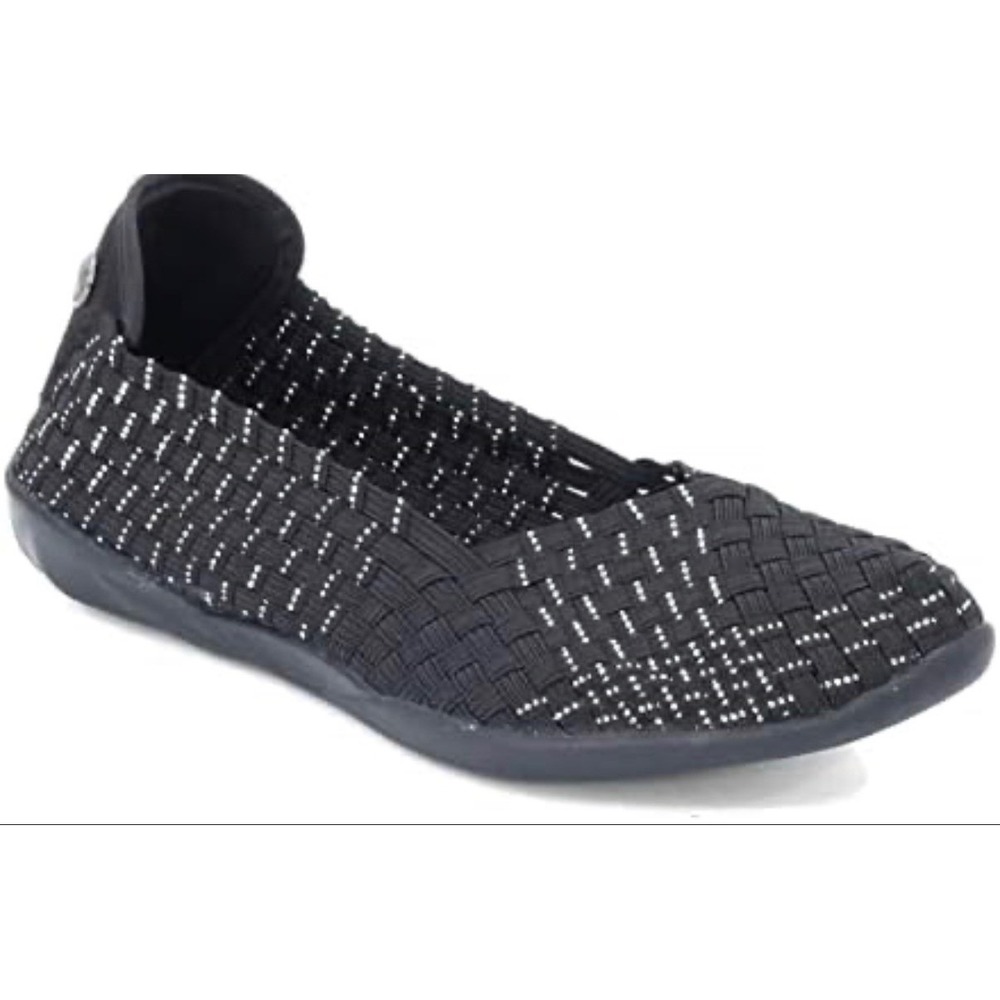 Bernie Mev Catwalk Womens Black Silver Woven Elastic Slip On Ballet Flats 36